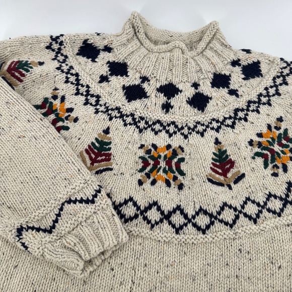Outback Red Sweaters - Vintage Outback Red Sweater Womens M Cream Fair Isle Wool Blend Mock Neck Chunky